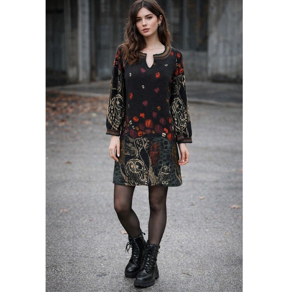 Whimsy‎ Goth Owl Sweater Dress Size Small Boho Forestcore Indie Festival Cottage - Picture 3 of 14